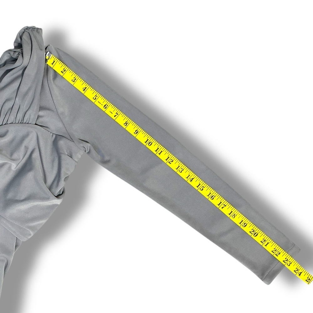 Ann Taylor Top Draped Cross Over Ruched Sleek Stretchy Gray Women's Medium - Picture 8 of 16